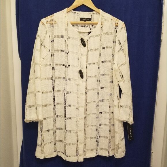 Yushi Jackets & Blazers - Yushi‎ Ivory Elegant Light Weight Long Sleeve Sequined Jacket Size M NWT